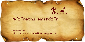 Némethi Arikán névjegykártya
